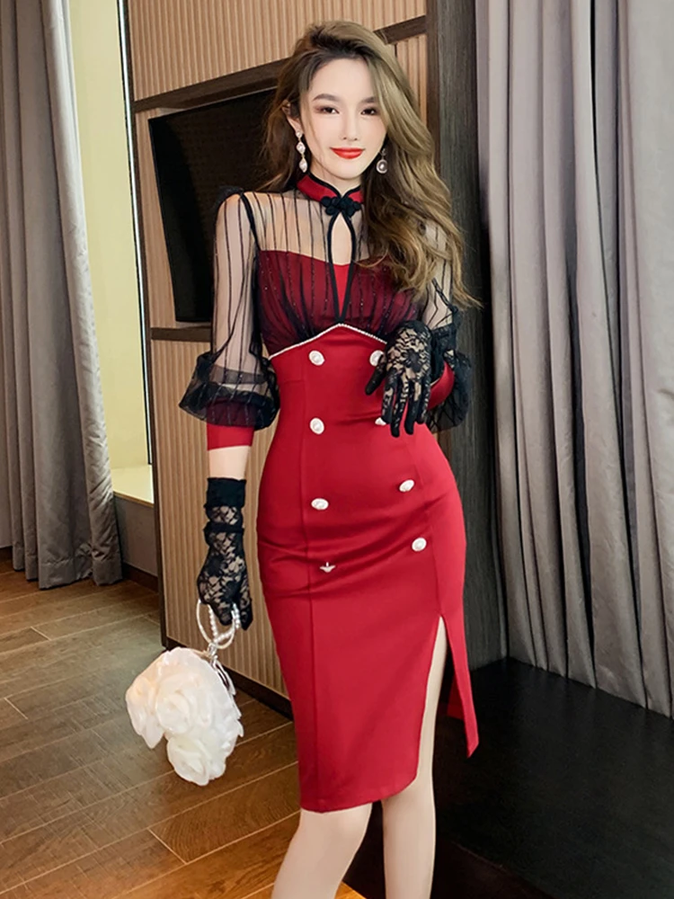 Sexy Women Black Flower Print Spliced Mesh Bra Corset style Mini Dress Slim Waist Party Skater Bow Lacing up Sling Robe