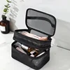 Portable Double Layer Mesh Cosmetic Bag Women Pink Make Up Case Big Capacity Travel Zipper Makeup Organizer Toiletry Storage Box 3