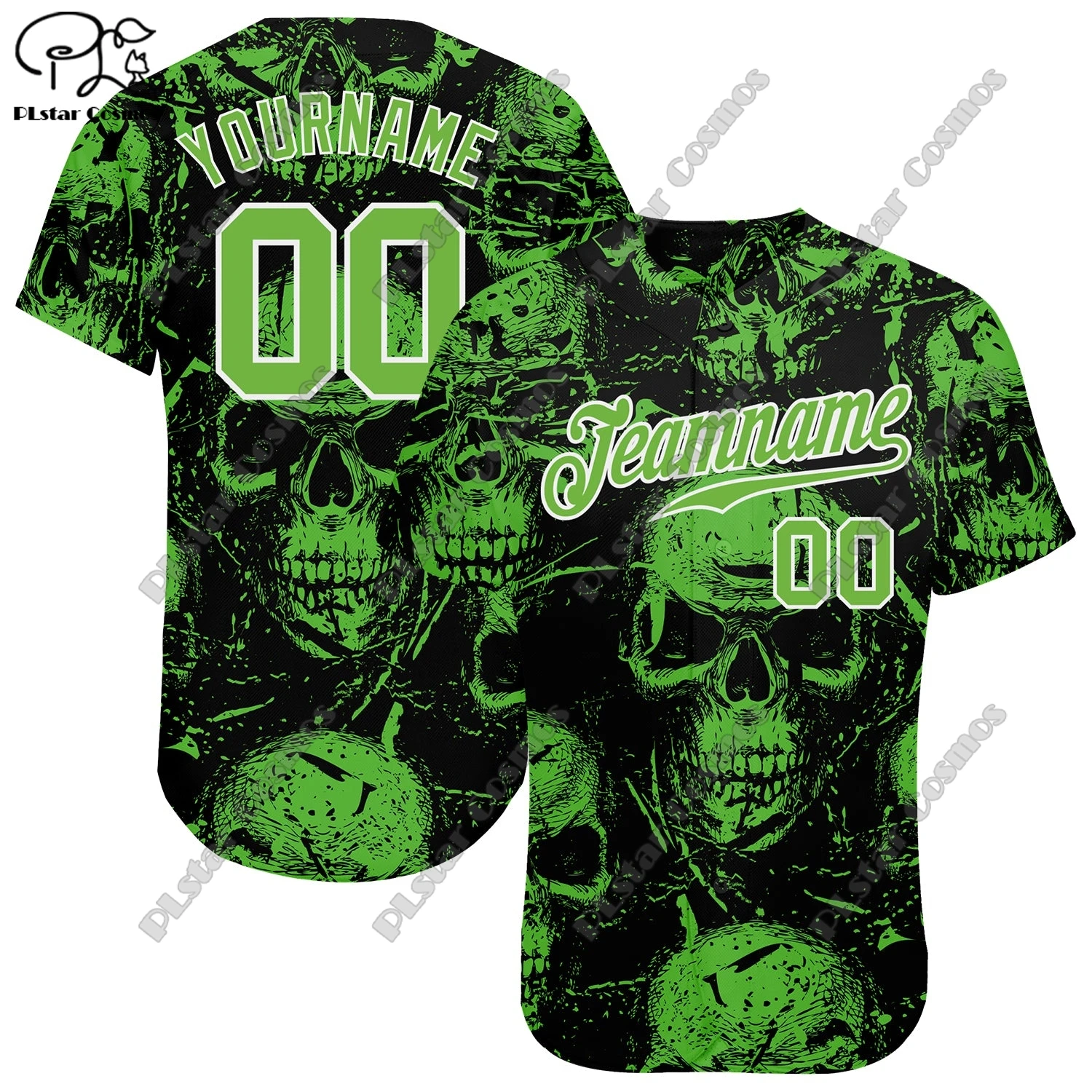 

PLSTAR COSMOS Baseball Shirt Custom Name Halloween Horror Nights Skull 3D Print Summer Loose Slim Fit Unisex