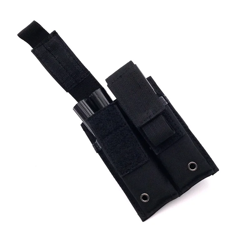 Description Picture 4 of itemMolle 9MM Double Magazine Pouch Pistol Mag Holster Flashlight Holder EDC Hiking Hunting Accessories Waist Bag Vest Pouches