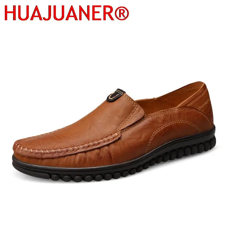 

Genuine Leather Men's Casual Shoes 2023 New Round-Toe Luxury Loafers Men Brand Designer Driving Moccasin Men Soft Flats Retro