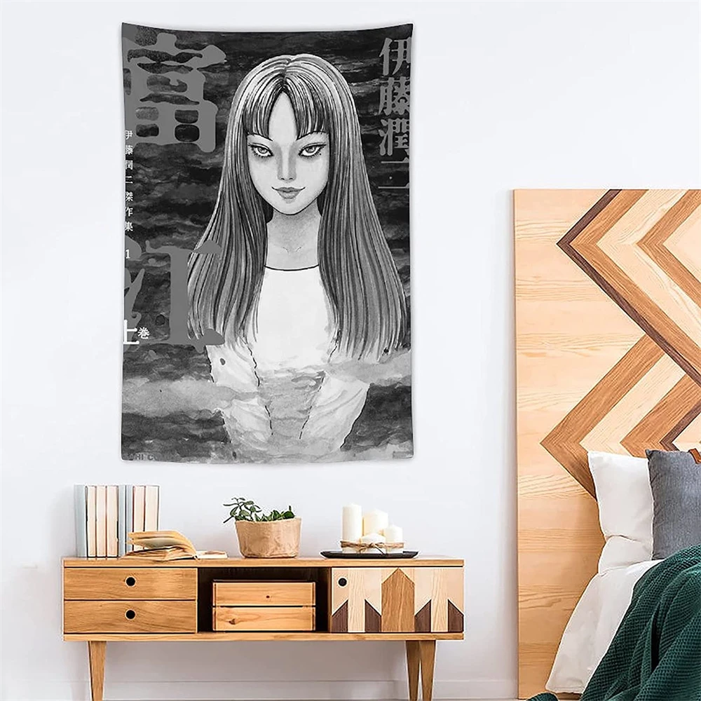 Japanese Horror Anime Wall Hanging Tapestry Weird Anime Tapestries Horror Kawaii Room Decor Decorative Mural Home Decor Tapiz tapestry decorations