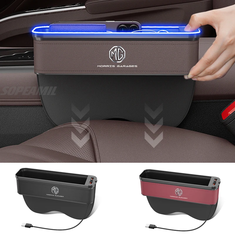 Car Seat Crevice Storage Box USB Charging Seat Gap Slot Mood lamp For MG ZS HS ES5 MG4 EV Electric S5 EV MG3 MG5 MG6 MG7 ONE EZS 4