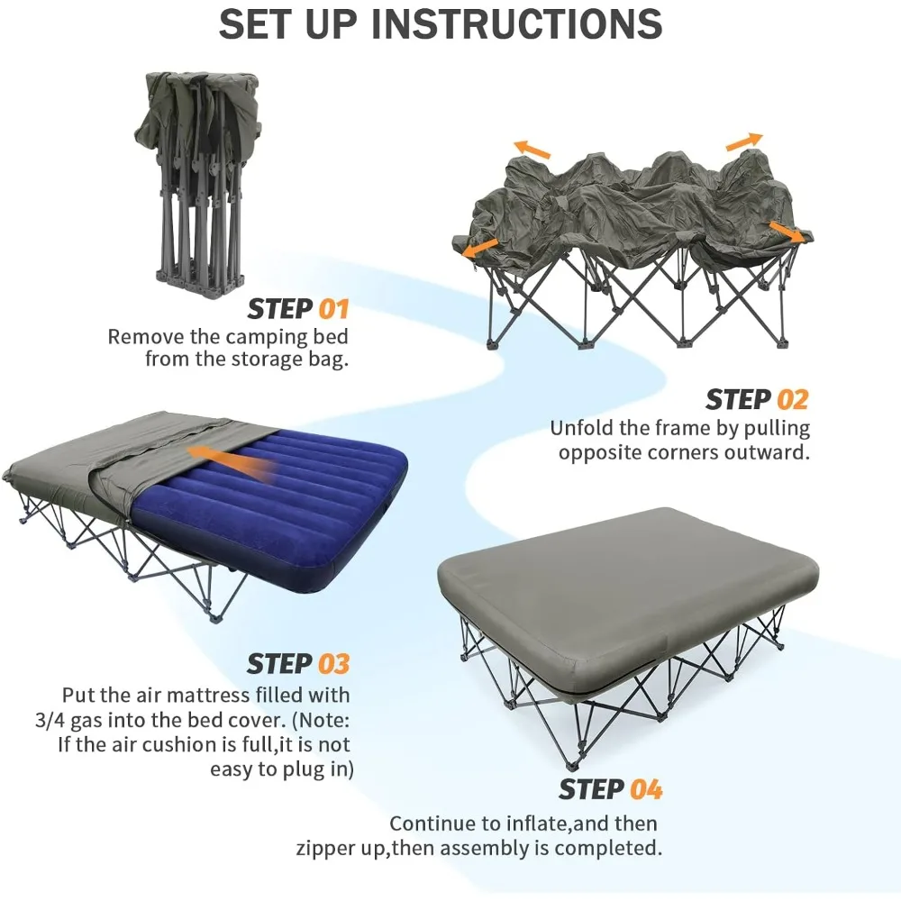 KAMPKEEPER 2 Person Camping Cot,Folding Camping Bed with Inflatable Air Mattress and Carry Bag,for Outdoor Travel Camp Beach