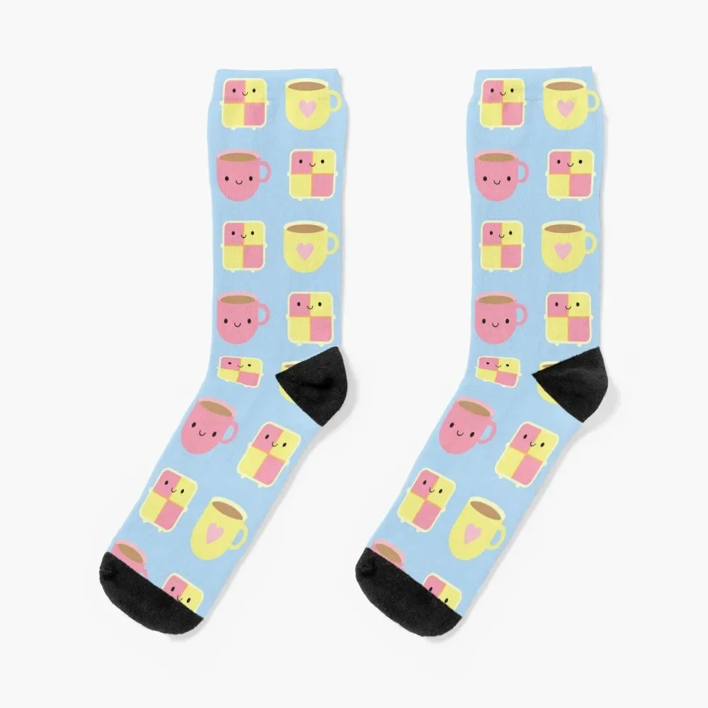 

Kawaii Battenberg Cake & Cup of Tea Socks christmas gifts cool Women Socks Men's