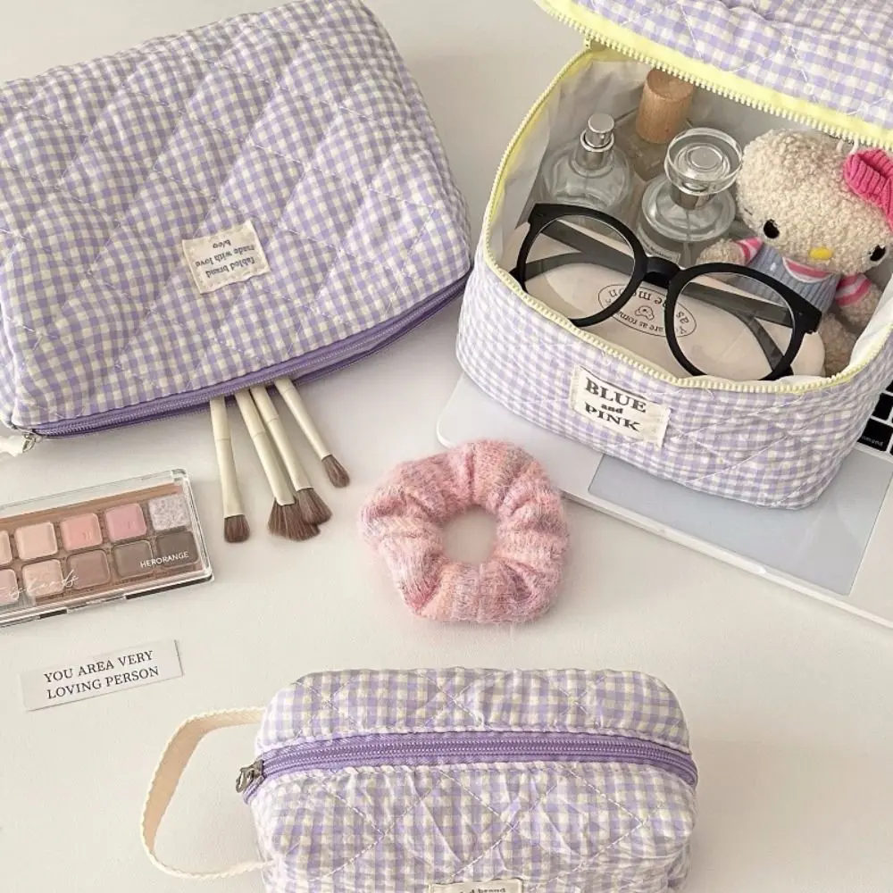 

Lattice Canvas Cosmetic Bag Fashion Letter Storage Bag Makeup Pouch Bag Toiletries Organizer Handbag Travel Washbag Travel