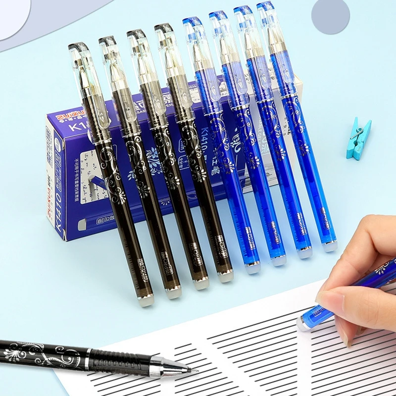 

6Pcs Blue Black Ink Gel Pen 0.35mm Erasable Pen Washable Handle School Writing Stationery