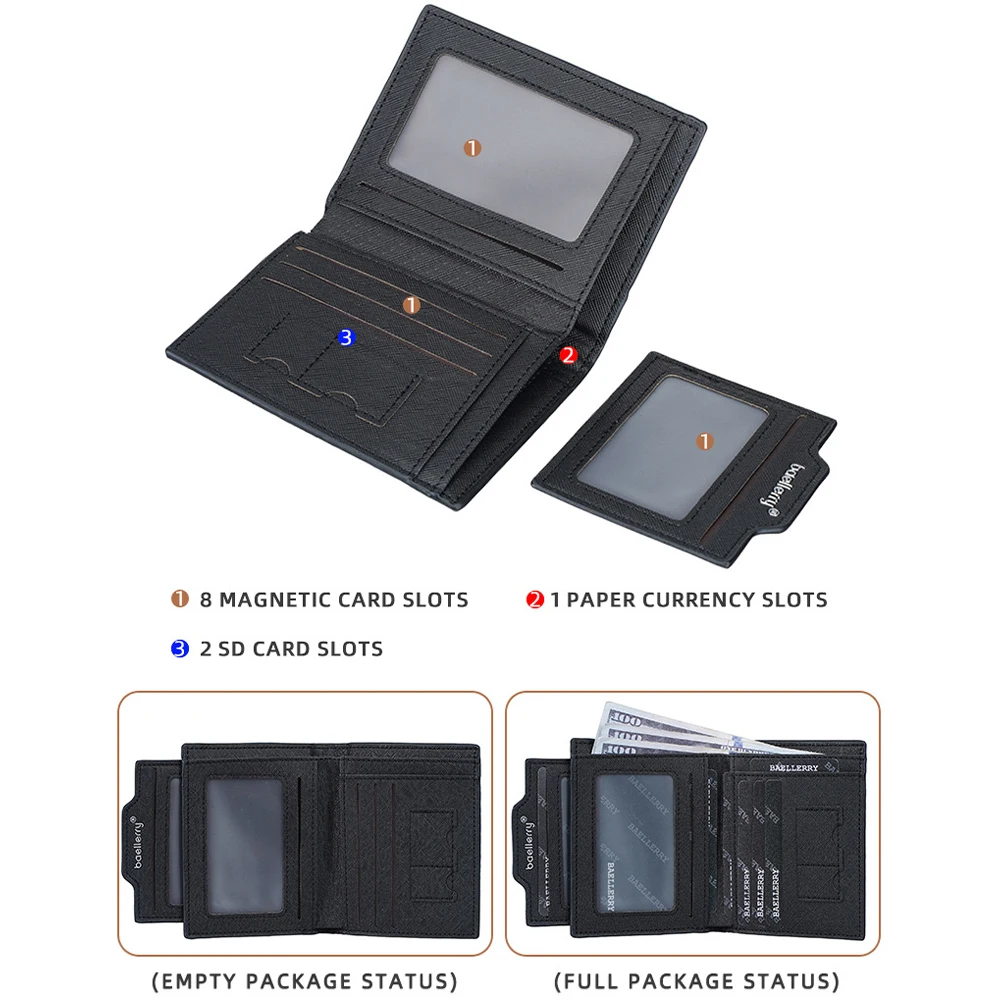 Baellerry Men's Ultra-Thin Short Wallet with 8 Card Slots + 1 Bill Compartment + 2 Sd Card Slots, Built-In Zipper Coin Pocket
