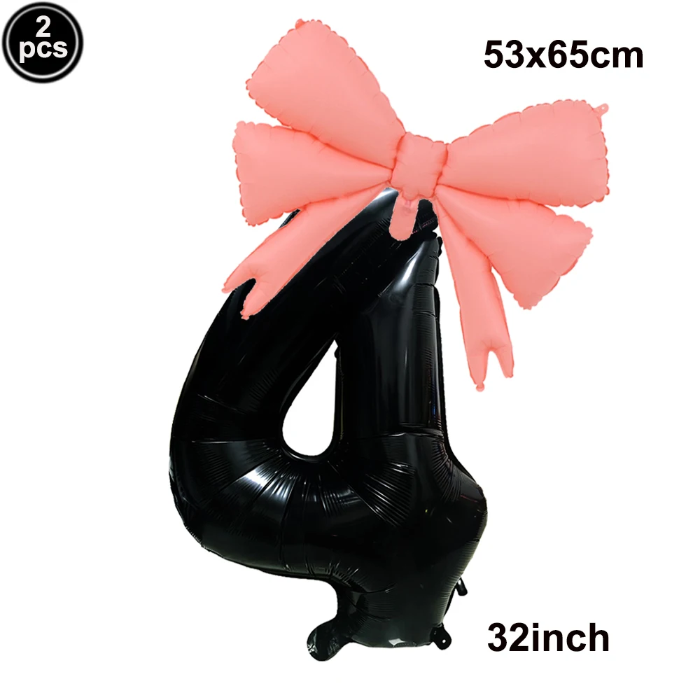 32 Blue, Pink, and Black Number Balloons with Ribbon Bows