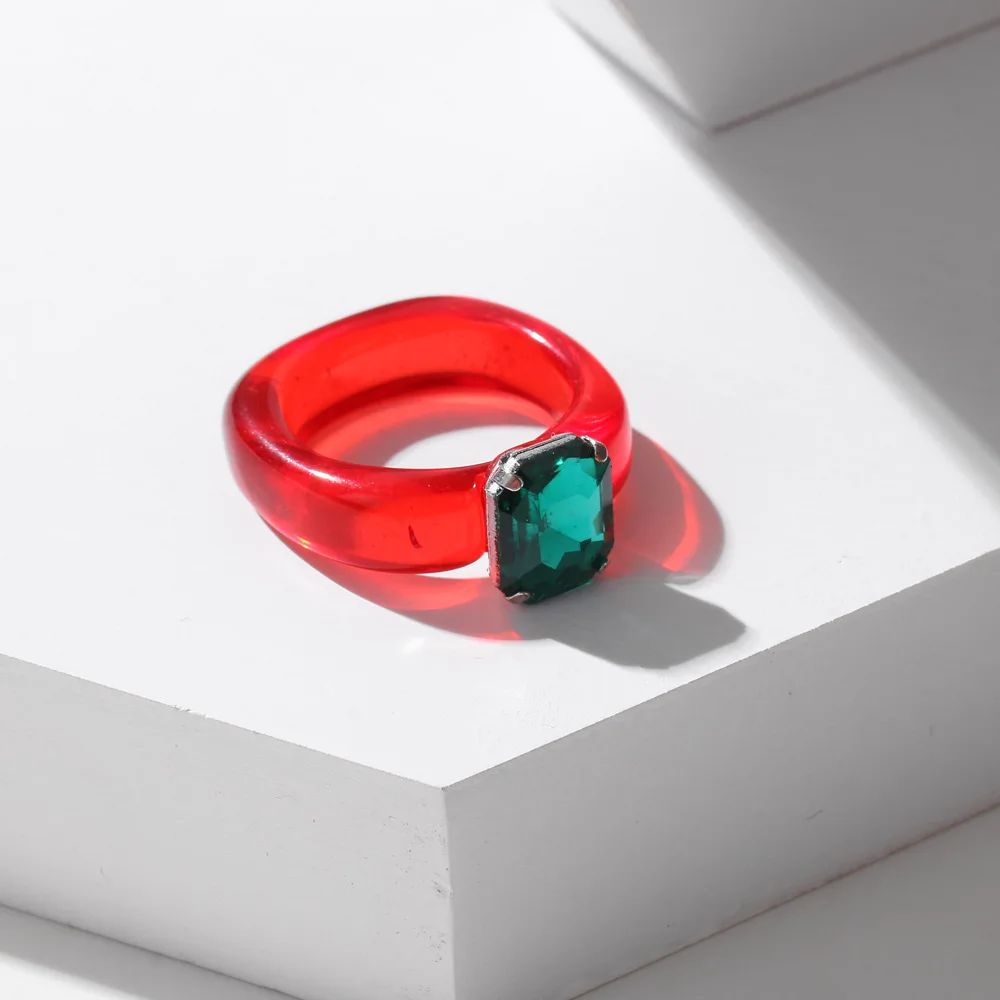 Trend Colorful Women's Resin Mood Ring Vintage Simple Acrylic Rings With Rhinestone Geometric Hip Hop Plastic Rings Jewelry finger ring