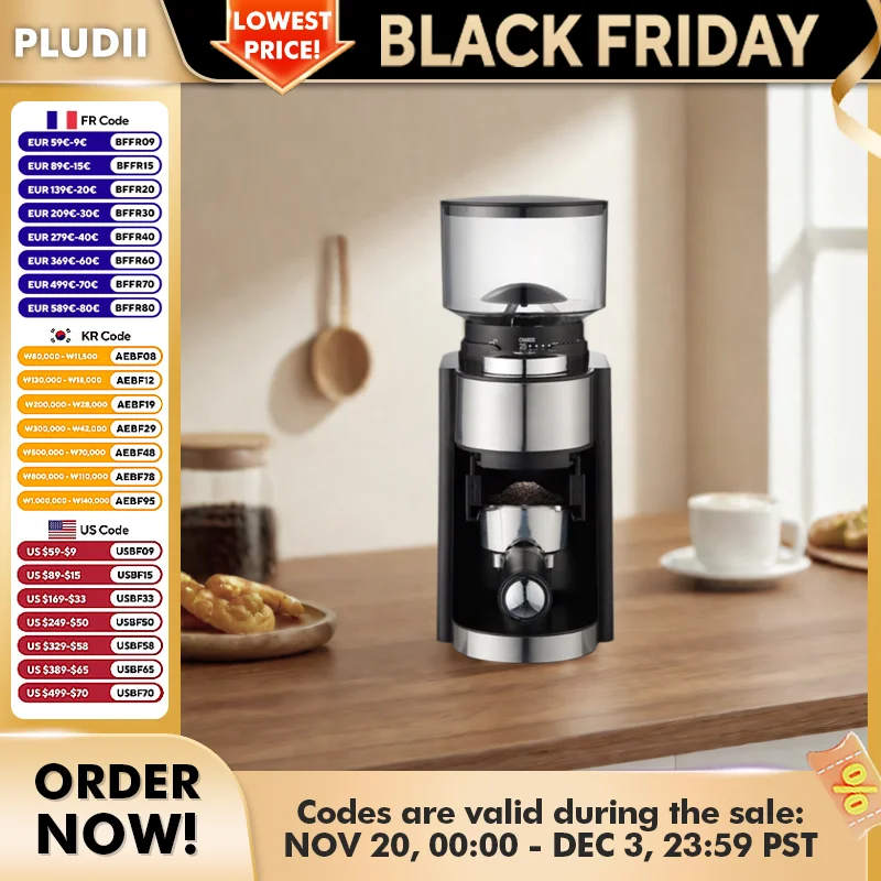 150W Electric Coffee Grinder 25 Adjustable Settings Anti Static Design for Espresso French Press Home Use 250g Bean Capacity