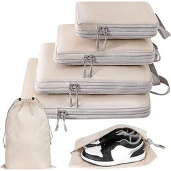 6-Piece Waterproof Nylon Travel Storage Bag Set with Handbag Organizer (6 pcs beige)