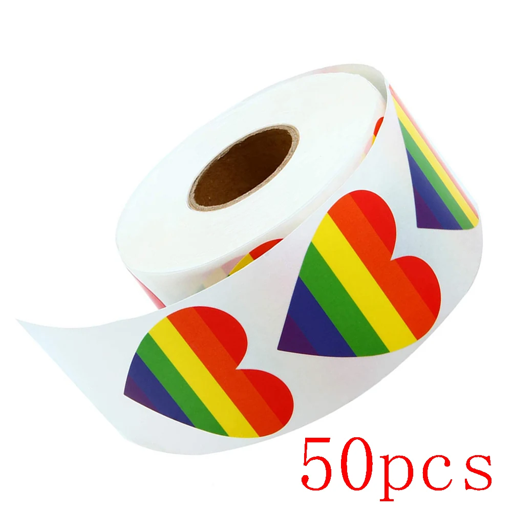 50-500 Piece Gay Pride Stickers Love Pride Rainbow Stickers Love Heart Baking Sticker 1Inch Love Rainbow Heart Shaped  Tape 