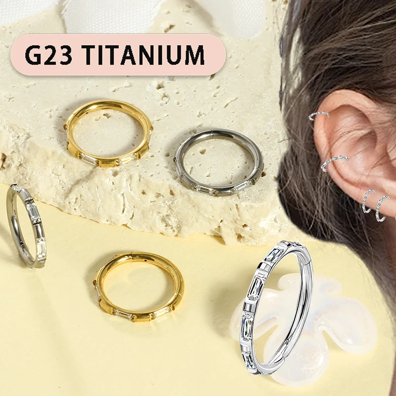 16G Women's Cartilage Earrings G23 F136 Titanium Nose Hoop Ring Hinge Clicker Tragus Helix Daith Piercing Jewelry Tiny Septum