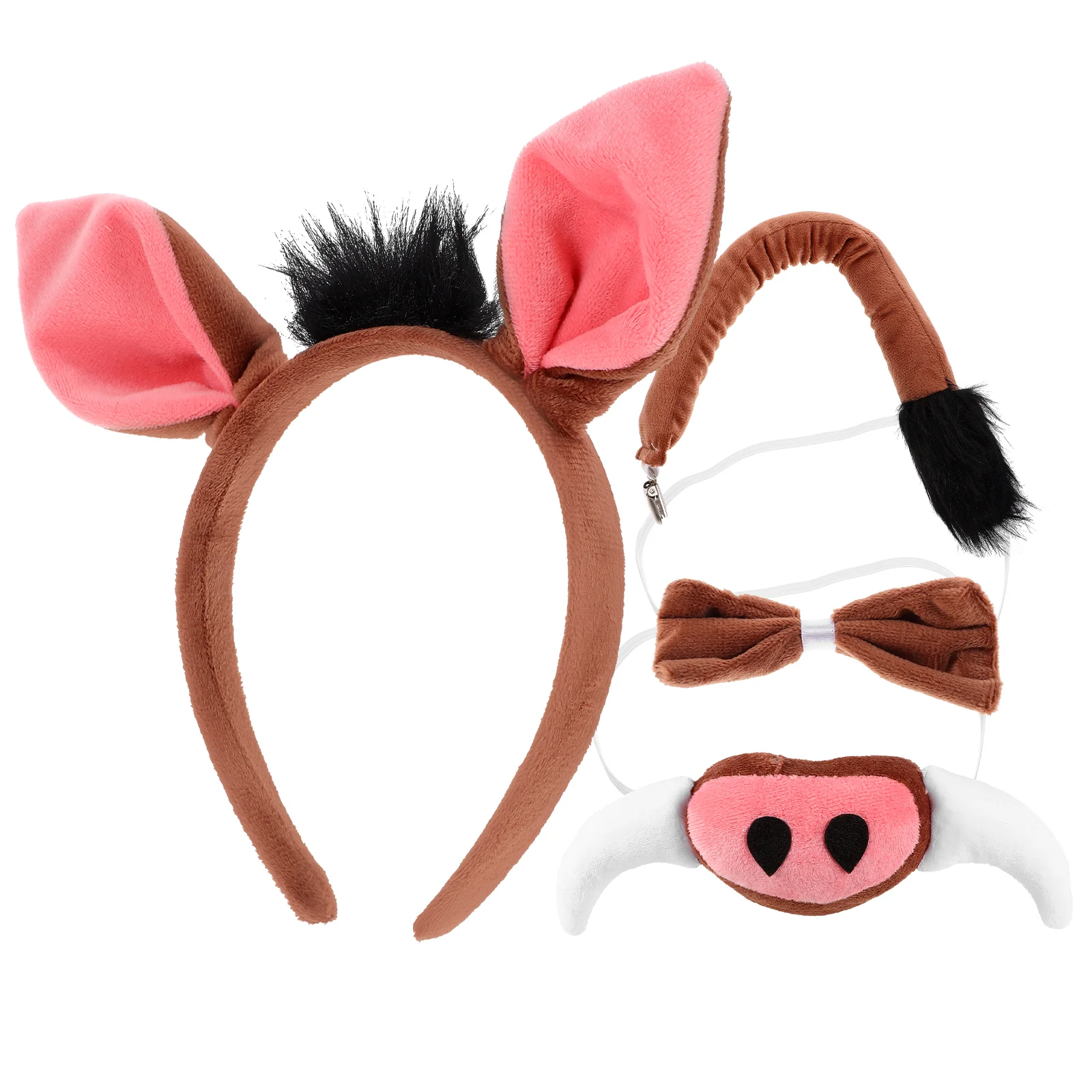 

Cosplay Warthog Headband Costume Pig Ear Headband Animal Tail Fake Nose Bowtie universal Party Stage Performance Prop Child