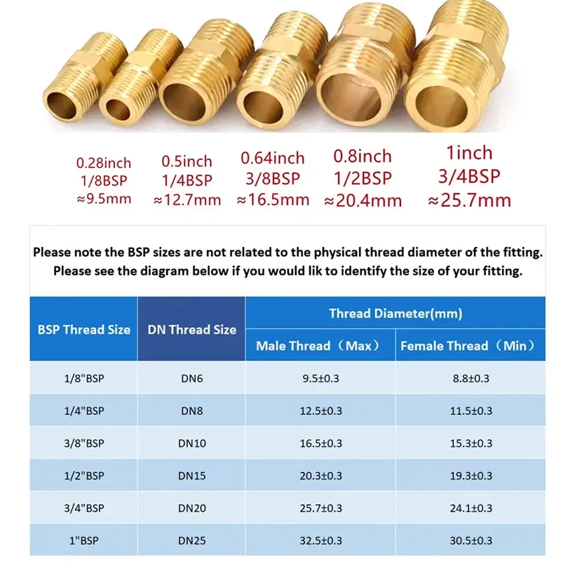 Brass Pipe Hex Nipple Fitting 1/8