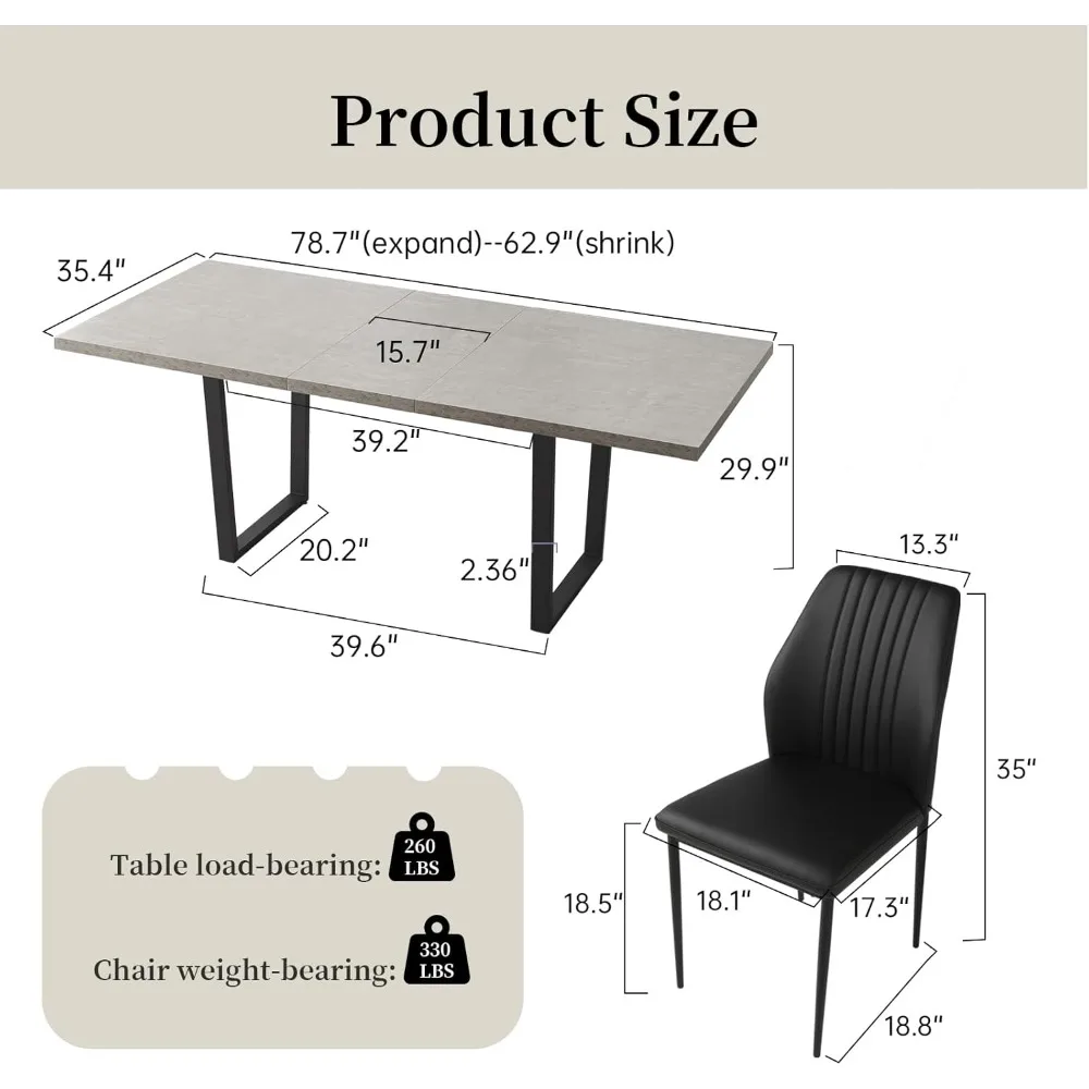 Description Picture 3 of item63"-79" Modern Dining Table Set for 6 Kitchen Dining Room Table Set Extendable Wood Dining Table and 6 Upholstered Chairs