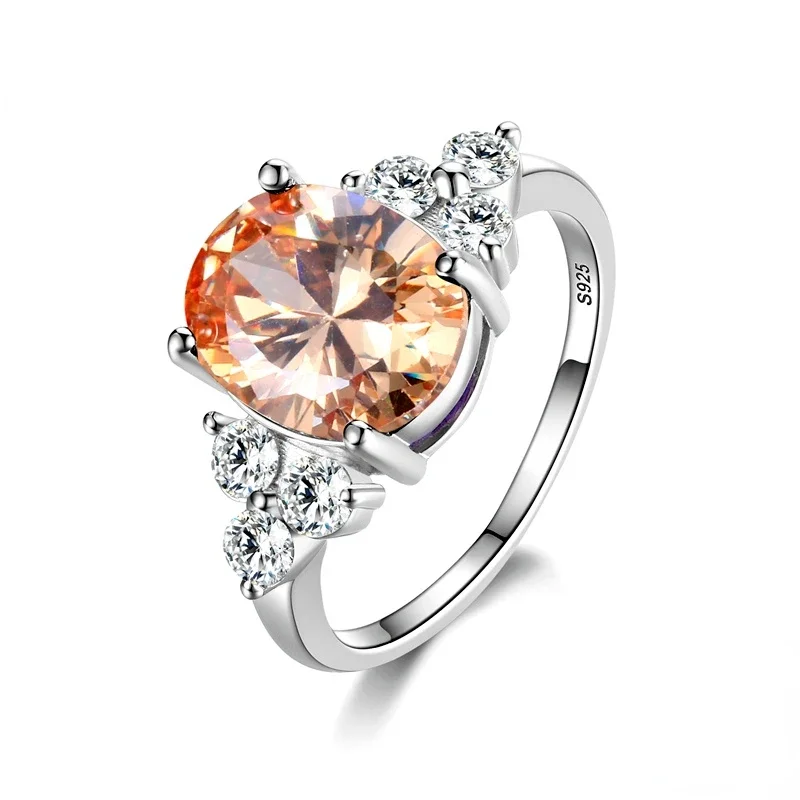 Elegant 925 Sterling Silver Zircon Ring with Multi-Colored Oval Stones – Perfect Fashion Jewelry