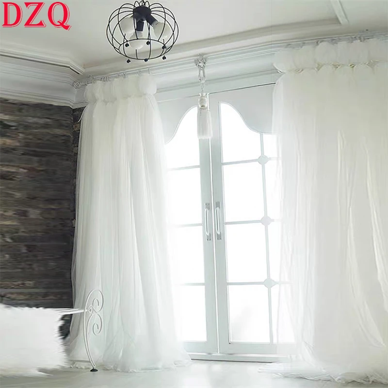 

Double Layered French Elegant Lace Curtains Living Room White Princess Cotton Lace Curtains for Balcony Wedding Curtains #A571