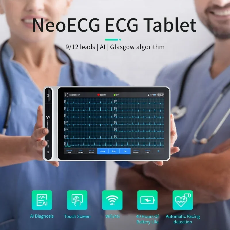 Lepu Handheld AI 12 Channels ECG Tablet Chargeable 12 Lead EKG Machine 7'' Inch Touch Screen for Clinics Hospitals