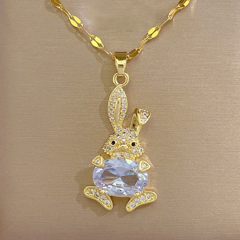 Stainless Steel Bunny Rabbit Necklace for Women Pendant