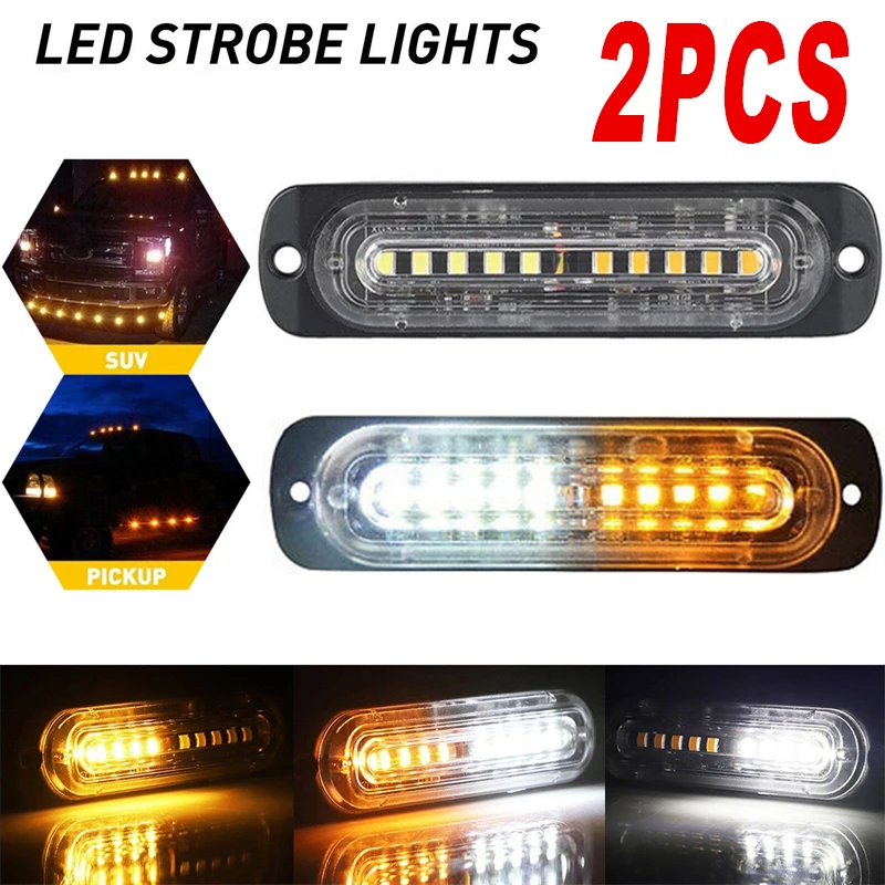 2Pcs Led Car Warning Strobe Light 10 LED Police Light Bar Emergency Truck Flashing Motorcycle Lamps Trailer Signal