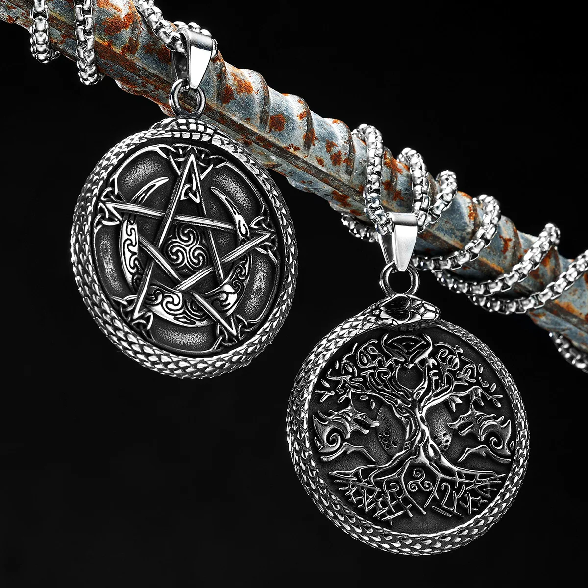 Tree Of Life Pendant Men Necklace Retro 316L Stainless Steel Vintage Pentagram Chain Rock Punk For Friend Male Jewelry Best Gift