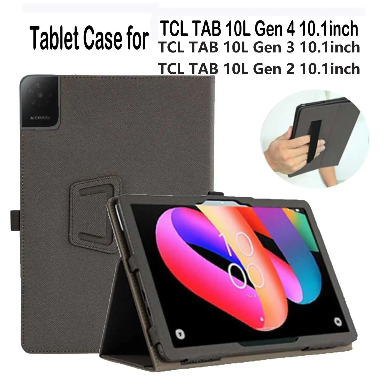 Durable Shockproof PU Leather Tablet Case with Kickstand and Hand Strap