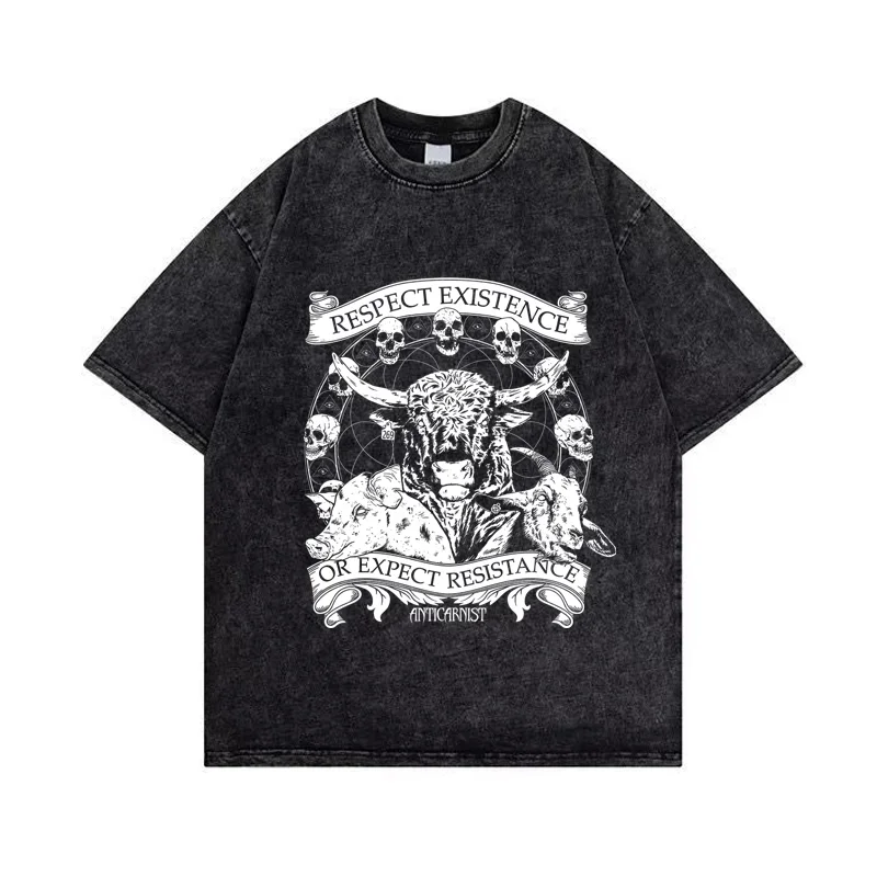 

Summer T Shirt Tops Men Cotton Tee Shirt for Men Women Oversize T Shirt Respect Existence or Expect Resistance Vegan Washed Tee