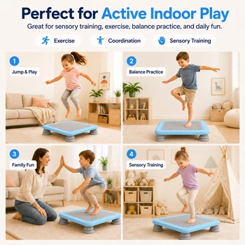 Kids Trampoline Indoor, Recreational Rebounder with Safety Handle, Sensory Integration Training Equipment for Toddlers, Small Exercise Bouncing Bed for Home Gym, Heavy Duty Stability for Active Children Ages 3-8
