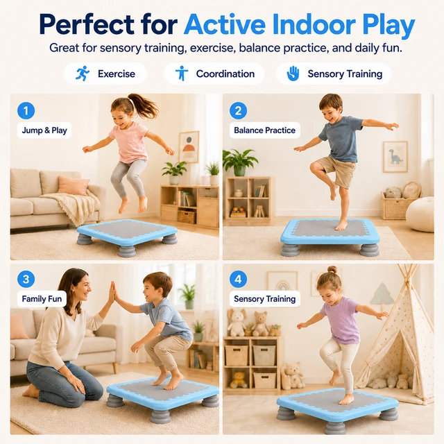 Kids Trampoline Indoor, Recreational Rebounder with Safety Handle, Sensory Integration Training Equipment for Toddlers, Small Exercise Bouncing Bed for Home Gym, Heavy Duty Stability for Active Children Ages 3-8