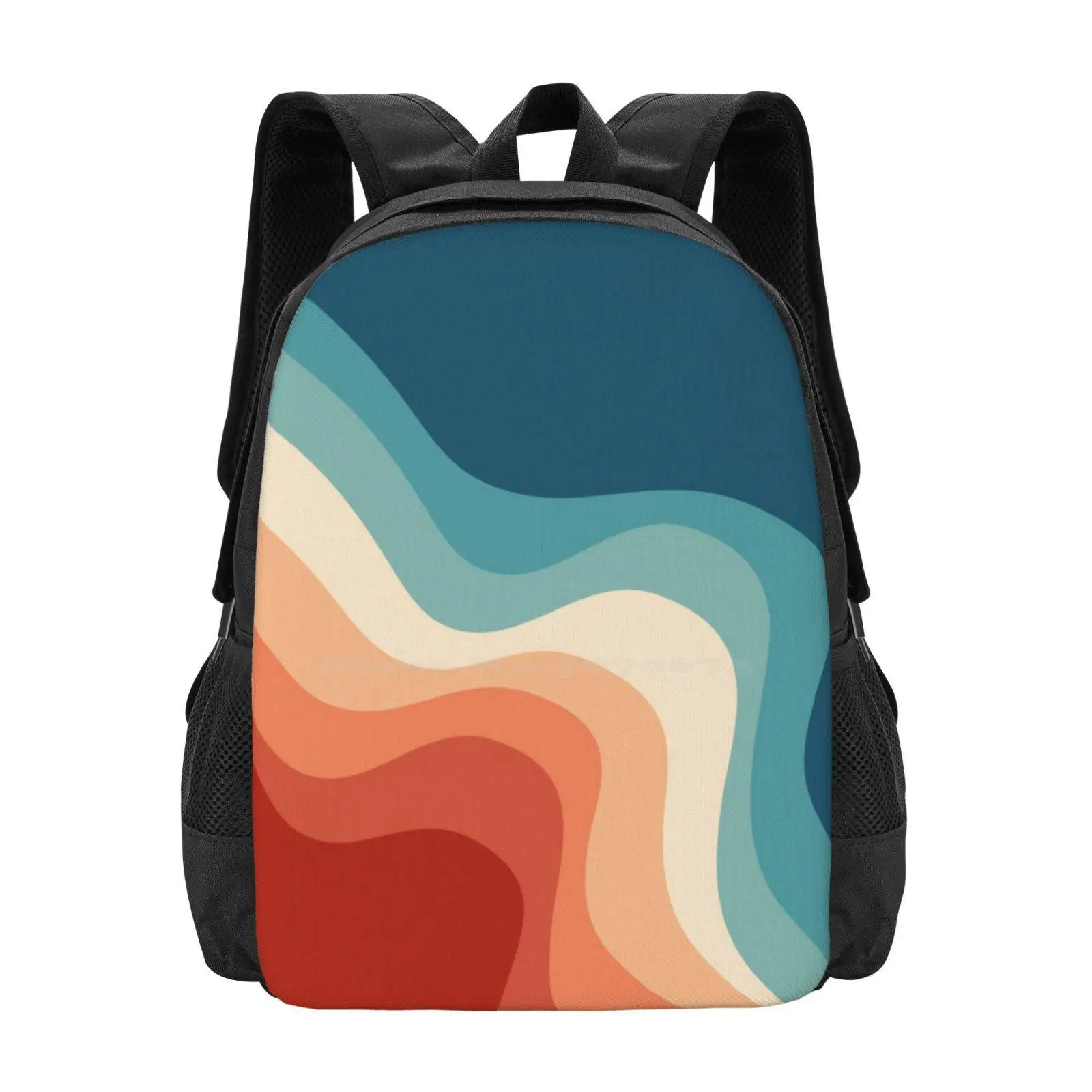 

Retro Style Waves School Bag Big Capacity Backpack Laptop Retro Waves Stripes Striped Lines Colorful Abstract Geometry