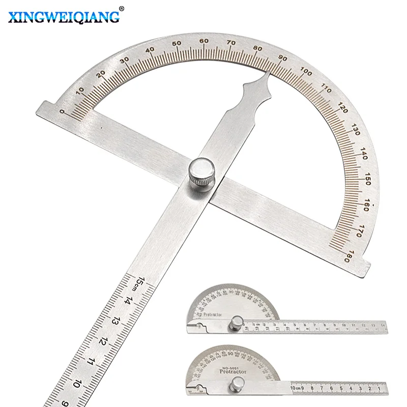 0-100mm/14mm/15mm 180 Degree Adjustable Protractor Stainless Steel Angle Gauge Round Head Caliper Measuring Ruler
