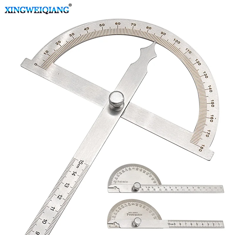 0-100mm/14mm/15mm 180 학위 조절 각도기 스테인레스 스틸 각도 게이지 둥근 머리 캘리퍼스 측정 눈금자