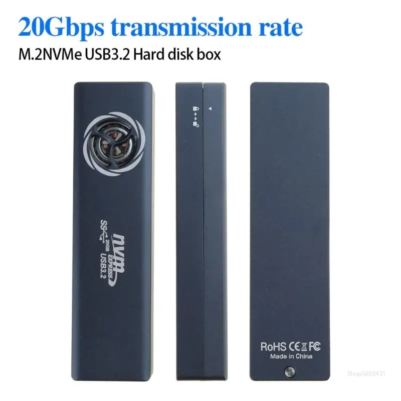 M.2 NVME 지원 20GB USB3.2 Gen2X2 고속 하드 디스크 케이스 인클로저 노트북 하드 드라이브용 RGB 냉각 팬 내장