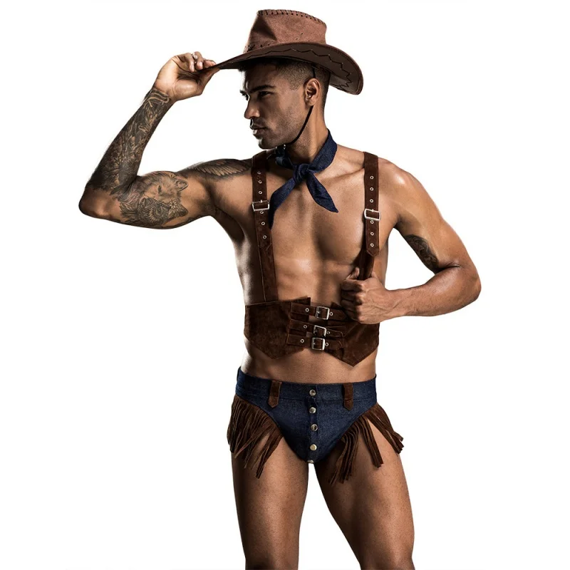 

Stripper Outfit Dancewear Exotic Men Cowboy Costumes Uniform Cosplay Night Clubwear Hot Sexy Fetish Erotic Gay Club Lingerie Set