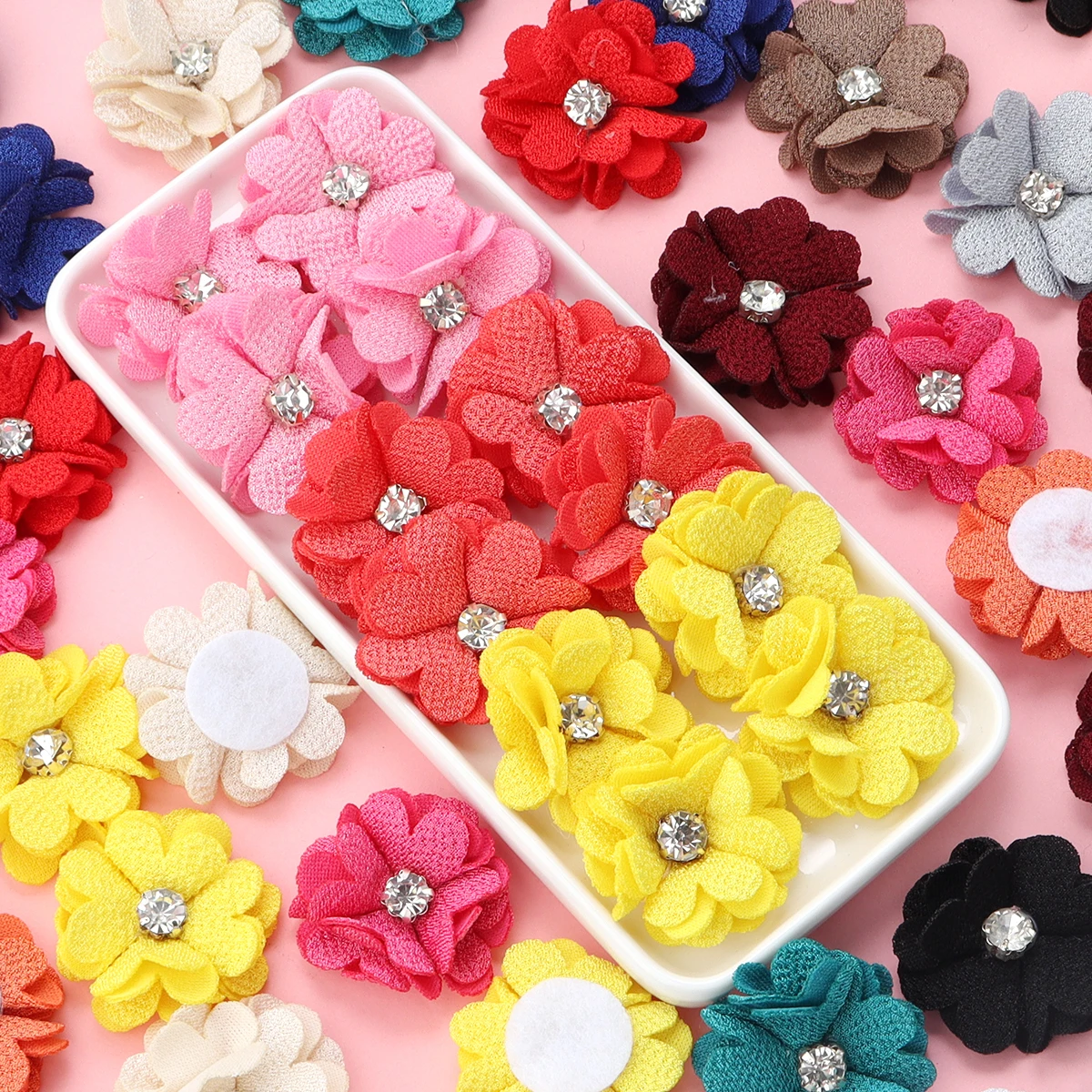 10pcs 3.5cm Pearl Hemp Flower Color Inlaid Rhinestones Fabric Flowers ...