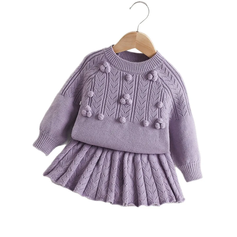 Girls Knitwear Sweater Set with Skirt for Autumn