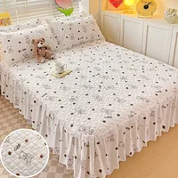 Bonenjoy Bed Skirt Cartoon Style Bed Cover Ruffled Bedsheet falda de cama Quilted Mattress Covers Lace Bedspread (No Pillowcase) 1