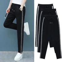 Plus Size New Versatilesweatpants Women's Loose-Fit Plus Size Fleece-Lined Straight-Leg Harem Casual Pants Mid-Age Small Foot