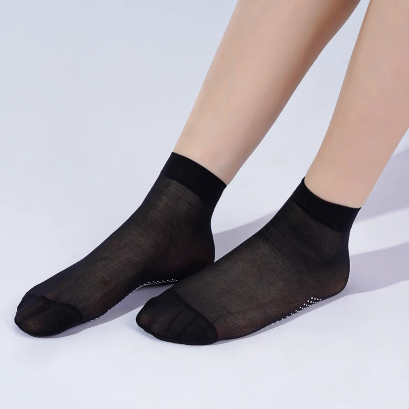 10 Pairs/Lot Women's Summer Invisible Thin Short Slip-resistant Stretch Glue Dot Non-Slip Transparent Socks
