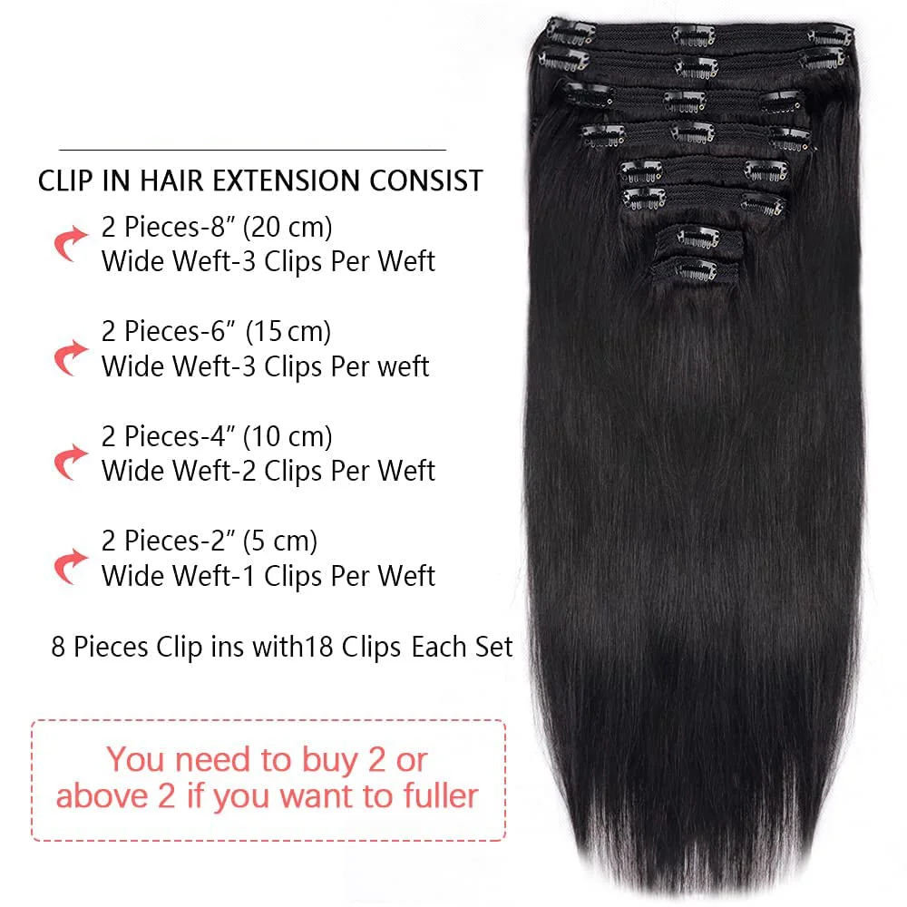 Straight Clip in Hair Extensions Real Human Hair Extensions 8Pcs 120g Remy Hair Extensions Clip in Human Hair for Women