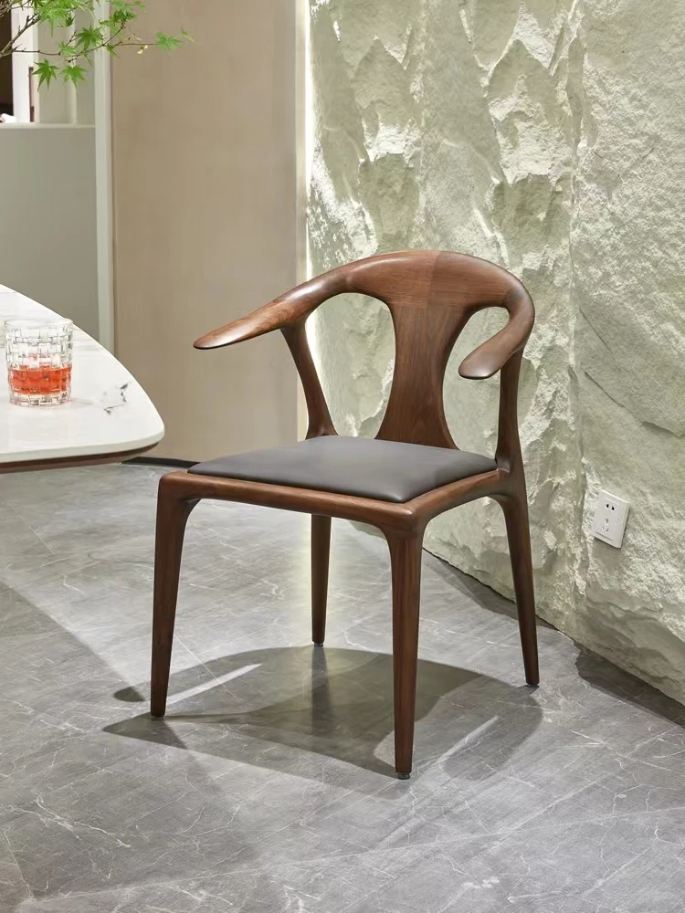 

Black Walnut Furniture Solid Wood Dining Chair Simple Living Room Negotiation Book Chair Armrest Tea Table and Chair