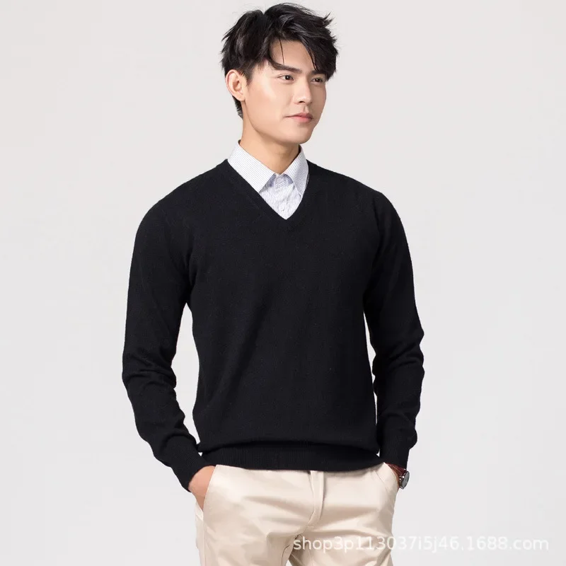 MRMT 2025 Brand New Men's Round Neck V-Neck O- Neck Pullover Wool Sweater Classic Solid Color Slim-Fit Base Plus Size Sweater 4