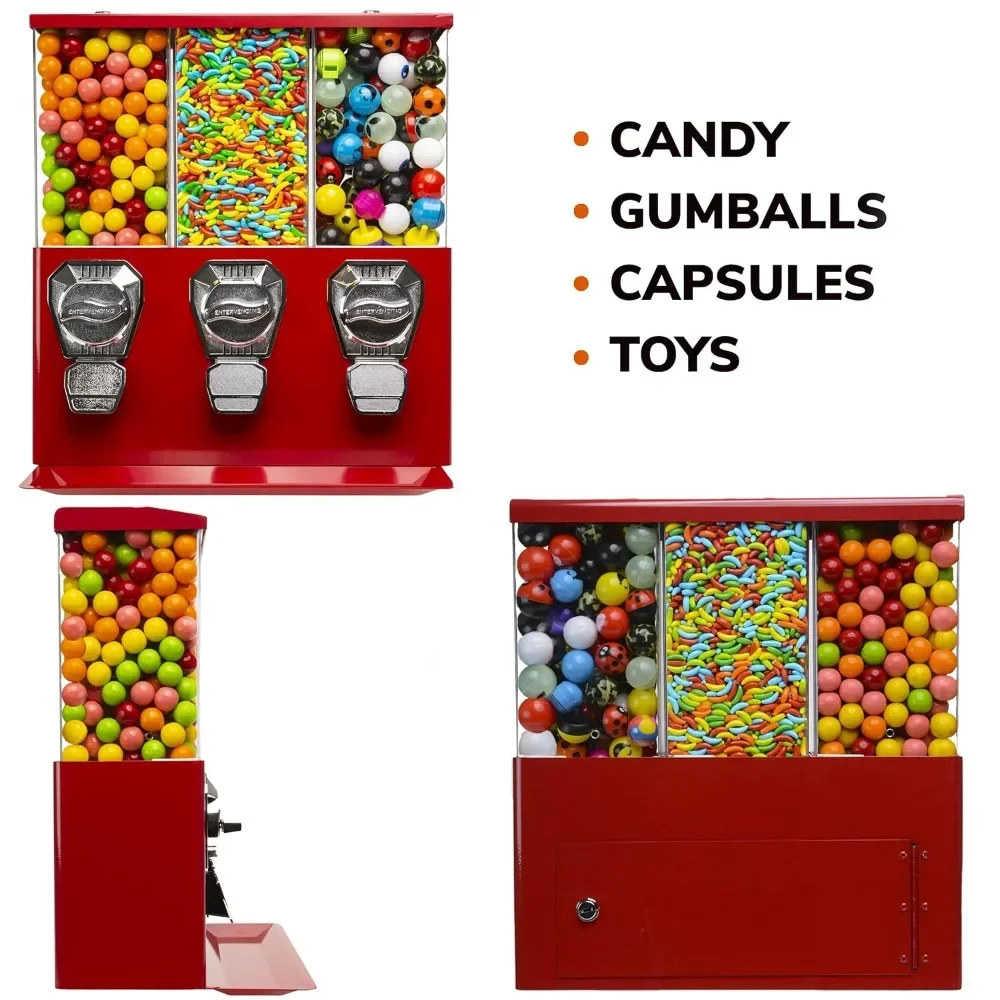 Gumball and Candy Machine with Stand - Red Triple Vending   Interchangeable Canister 4