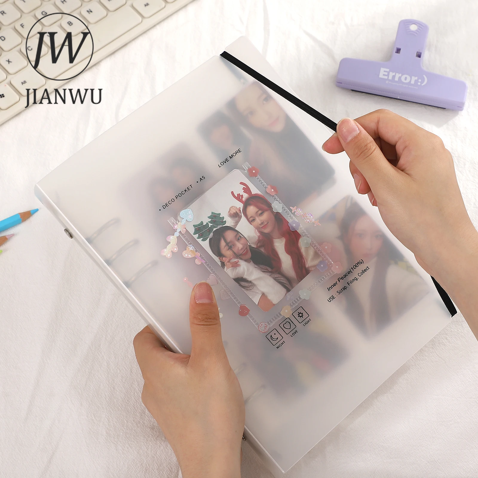 Photo Album JIANWU A5 PVC Frosted Photo Album Binder 10 Pcs Inner Page Star Photos Card Stock Loose-leaf Storage Book Stationery Organizer