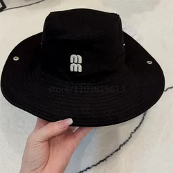 Women Bucket Hat Retro Embroidery 635257 Letter M Outdoor Sport Fashion Cap Women Hats Summer Big Brim Fisherman Design Cotton
