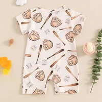 2024-04-18 Lioraitiin 0-18M Summer Baby Boys Girls Clothes Baseball Print Jumpsuit Round Neck Short Sleeve Romper 2