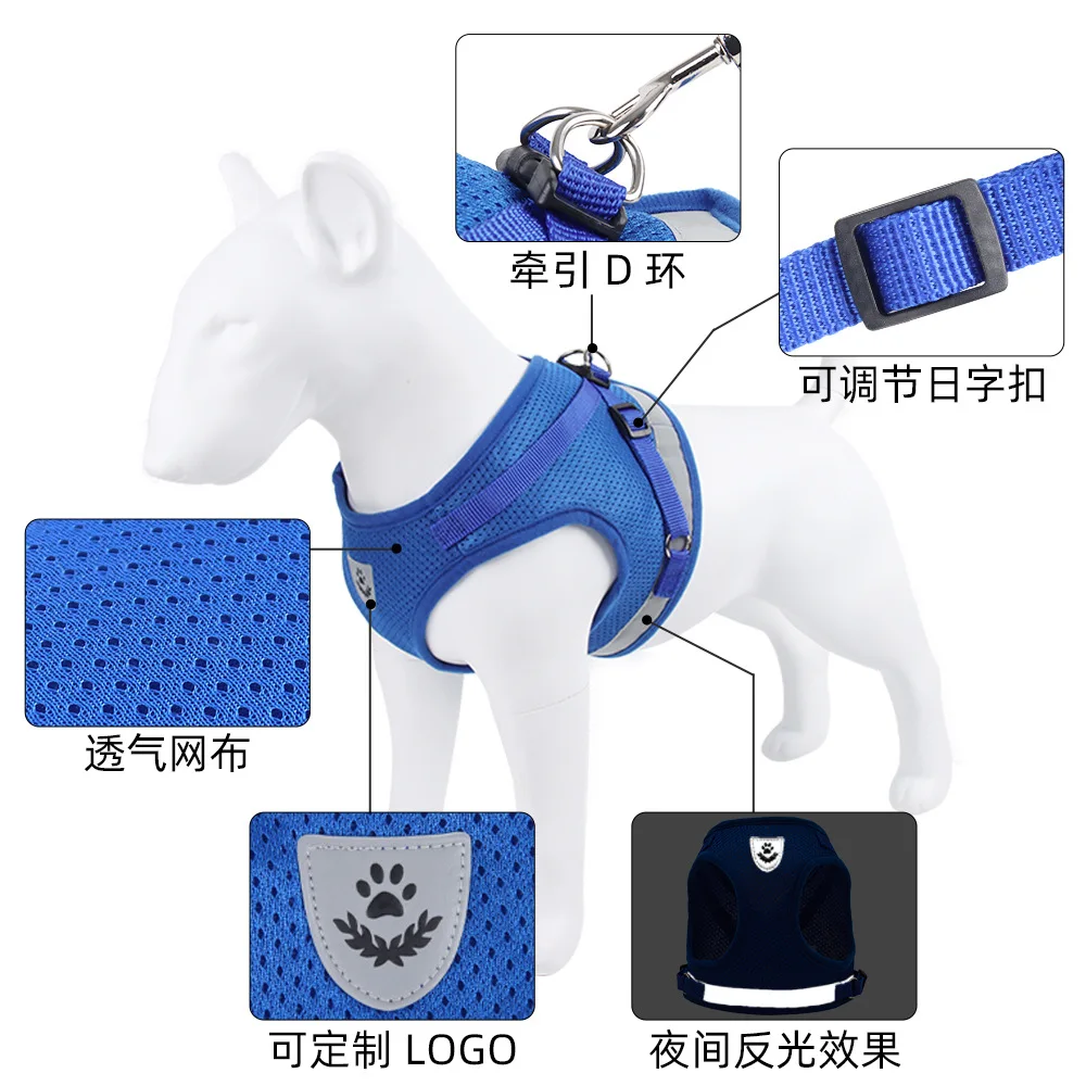 Reflective Mesh Pet Harness Breathable Summer Dog Vest Harness with 1.2M Leash for Small Dogs