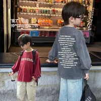 Children Clothing Fashion Retro Letter Printed Pullover Hoodie 2024 Autumn New Boys Handsome All Match Round Neck T Shirt 2